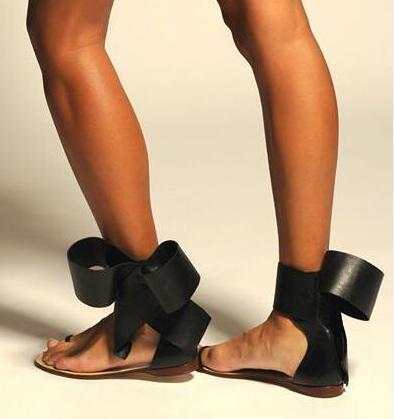Amozae Sandalia Feminina Summer Gladiator Flat Sandals Big Bow Ankle Strap Low Heels Open Toe Black Red Party Luxury Shoes Woman 2022