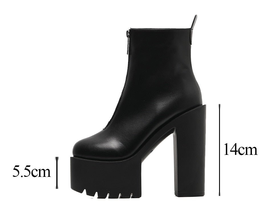 flowersverse Fashion Autumn Women Ankle Boots Leather Black Female High Heels Shoes Ultra High Platform Heels Round Toe Lady Shoe