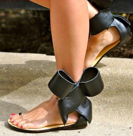 Amozae Sandalia Feminina Summer Gladiator Flat Sandals Big Bow Ankle Strap Low Heels Open Toe Black Red Party Luxury Shoes Woman 2022
