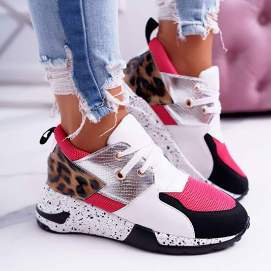Amozae Summer Hot Lady Shoes Women Sneakers Leopard Mesh Breath Women Running Female Shoes Outdoor Flat Platform Zapatos Mujer