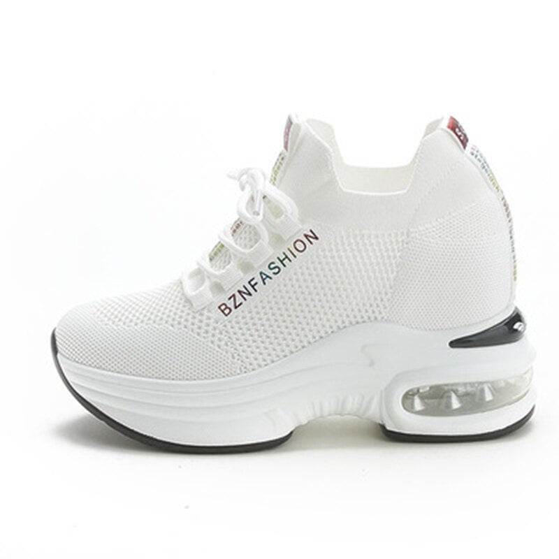 Amozae Women's Sneakers Spring Sequined Casual Shoes Women Platform Heels Wedges Height Increasing 2022 Knitted Ladies Vulcanized Shoes