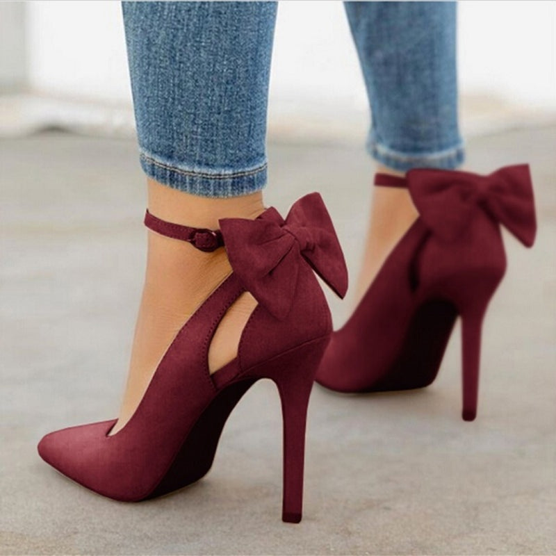 Amozae Bow Pumps Women High Heels Pointed Toe Stiletto Pumps Party Woman Black Wedding Shoes Zapatos Mujer