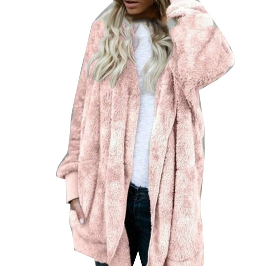 flowersverse Winter Warm Women Fashion Faux Fur Hooded Coat Hairry Cardigan Furry Outwear