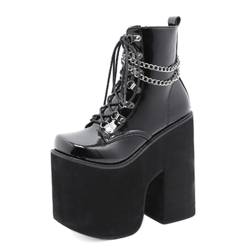 flowersverse Height 17Cm Nightclub Stage Ankle Booties Women Extreme Thick Platform Heel Gothic Punk Shoes Girls Chain Party Boot