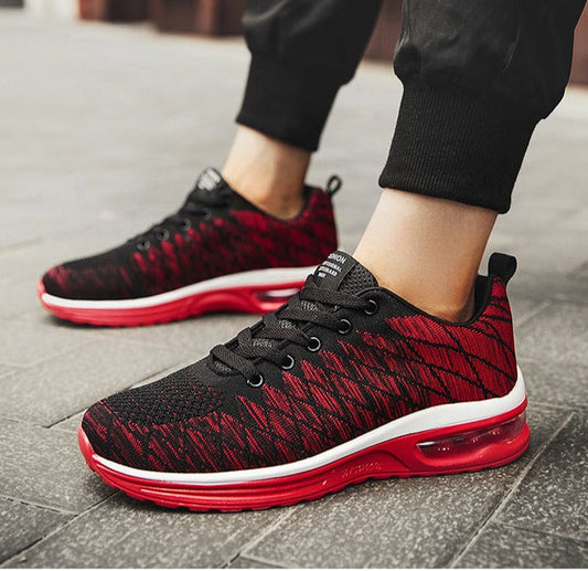 Amozae Unisex Breathable Air-Cushion Sneakers Flying Woven Lace-Up Outdoor Casual Running Shoes Zapatillas Hombre