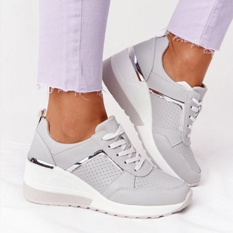 Thanksgiving Amozae 2022New Wedge Sneakers Women Lace-Up Height Increasing Sports Shoes Ladies Casual Platform Air Cushion Comfy Vulcanized Shoes