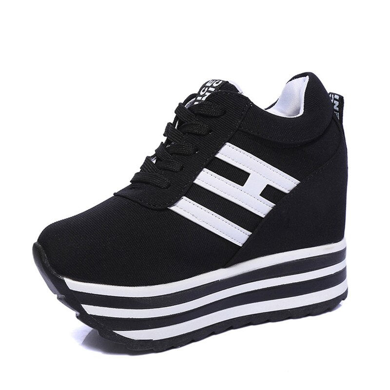 Amozae High Flat Platform 9Cm Height Increasing Casual Shoes Woman Spring New Hidden Wedge Sneakers Female Vulcanize Shoes