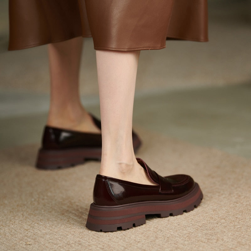 flowersverse New Spring Genuine Leather Women Shoes Casual Slip-On Loafers Round Toe Platform Shoes Shoes Woman Zapatos De Mujer Women