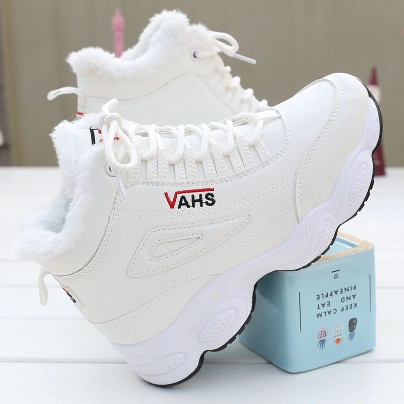 Amozae New Style Designer Sneakers Woman Plus Velvet Warm Snow Boots Women's Shoes Autumn Winter Flat White Shoes Casual Cotton Shoes