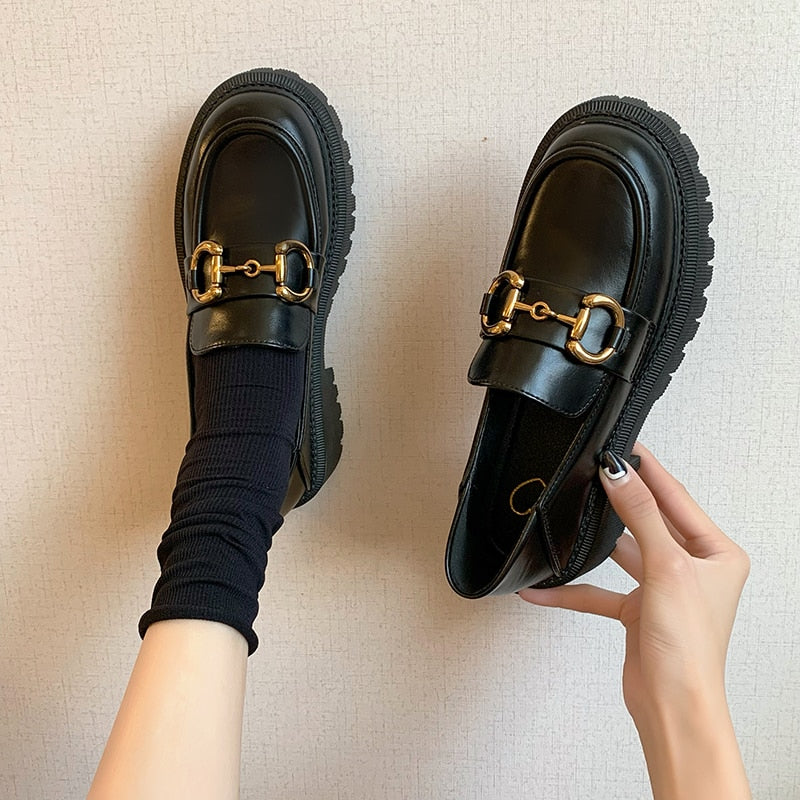 flowersverse - Women Flat Loafers Shoes Japanese Style Vintage Shoes Metal Decoration Platform Mary Jane Shoes sapatos femininos Lolita Shoes