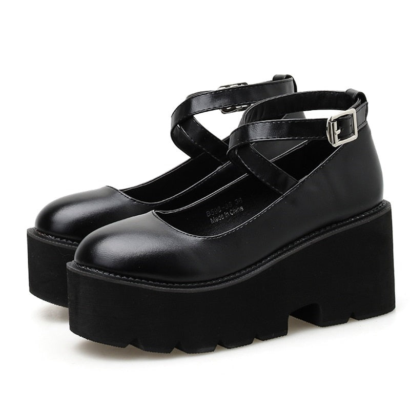 Thanksgiving flowersverse College Student Shoes Girl LOLITA Shoes JK Uniform PU Leather Platform Heels Ankle Strap Womens Pumps New Spring