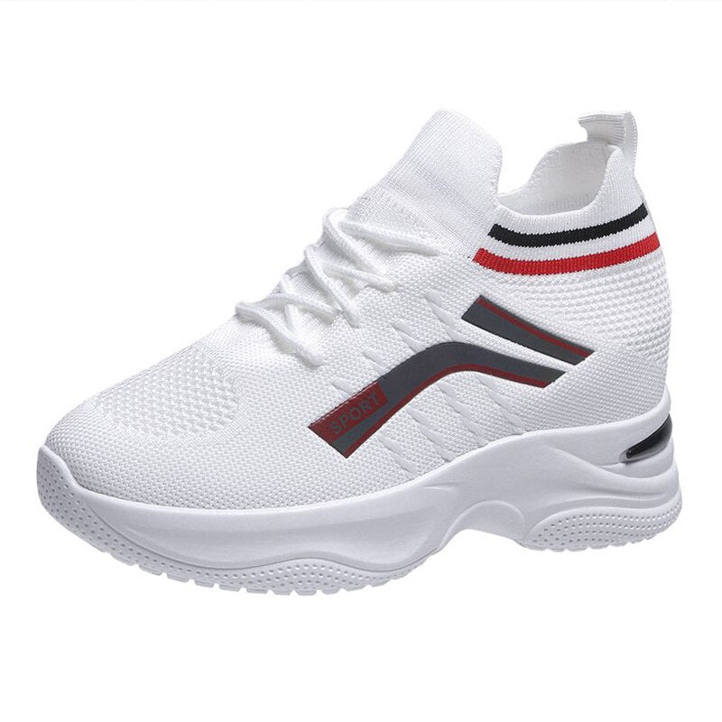 Amozae Women's Sneakers Spring Sequined Casual Shoes Women Platform Heels Wedges Height Increasing 2022 Knitted Ladies Vulcanized Shoes