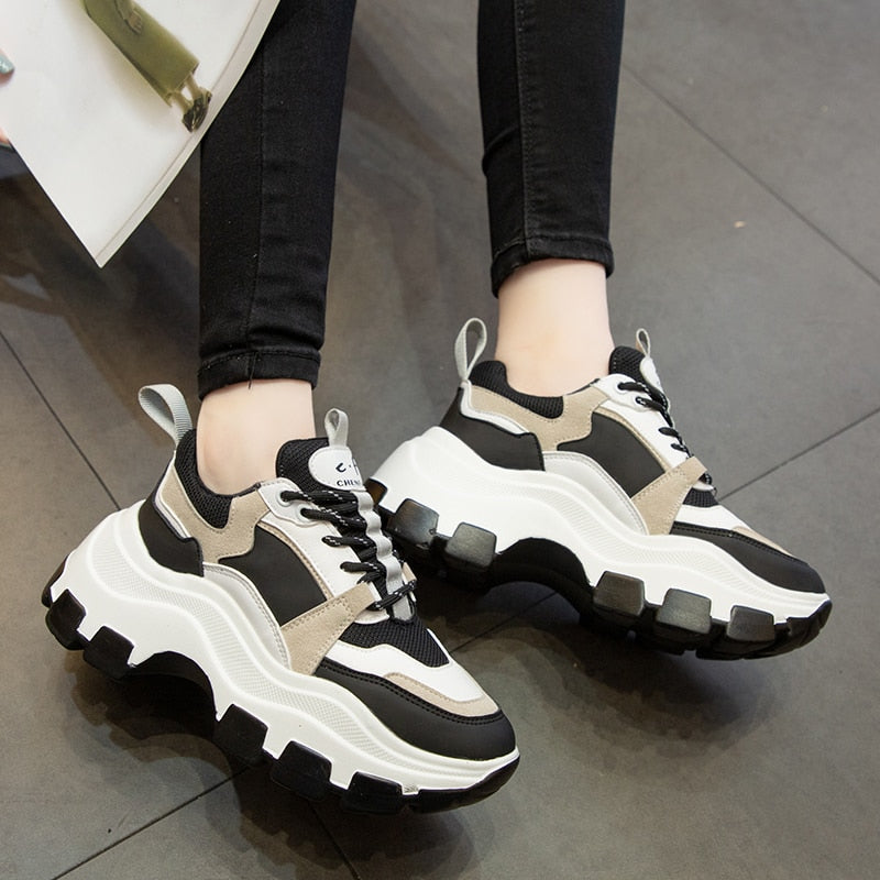 Amozae VIP Link For Dropshipping Fujin Chunky Sneakers Women Spring Thick Bottom Daddy Shoes Round Toe Breathing Leisure Women Shoes