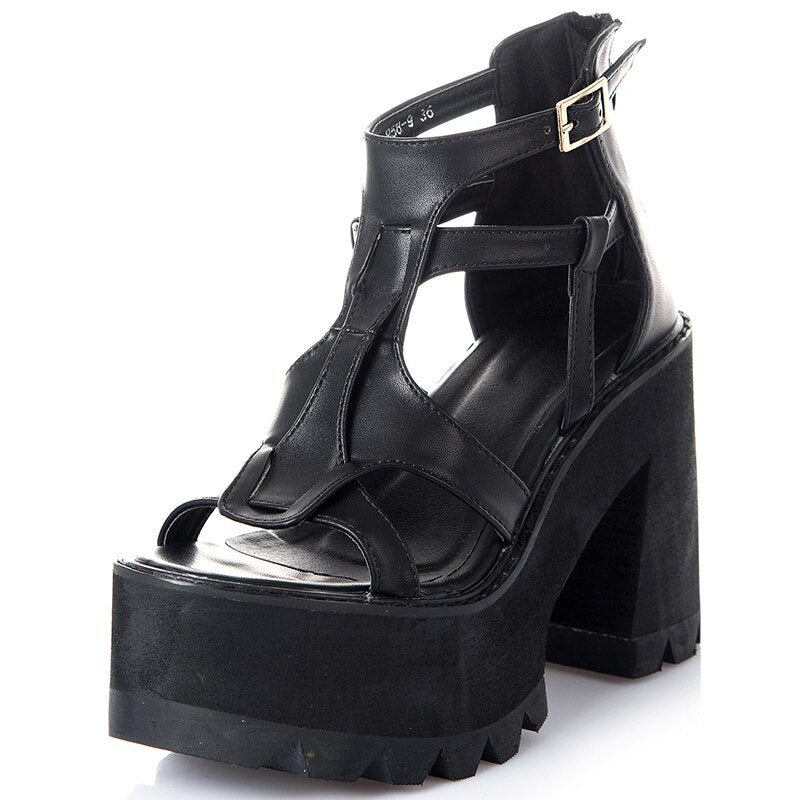 flowersverse Rome Gladiator Women Shoes New Summer Sandals Thick Bottom Hollow Out Ankle Strap Comfortable Party Sandals Top Quality