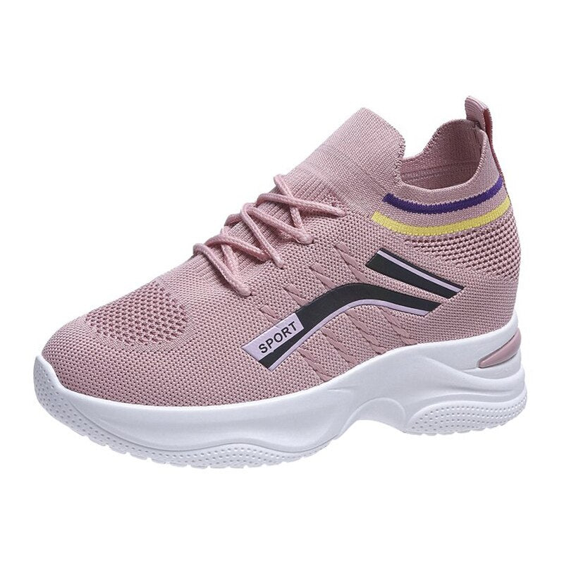 Amozae Women's Sneakers Spring Sequined Casual Shoes Women Platform Heels Wedges Height Increasing 2022 Knitted Ladies Vulcanized Shoes