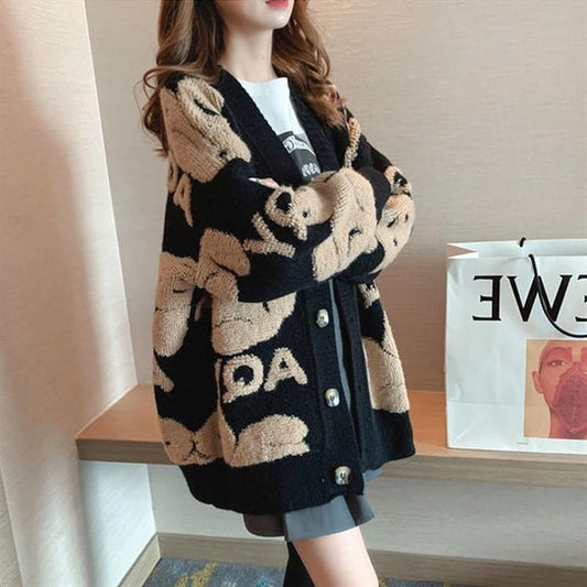 flowersverse Loose Sweater Oversize Woman Christmas Sweater Coat Korean Fashion Sweet Cardigans For Women Thick Winter Clothes Knitted