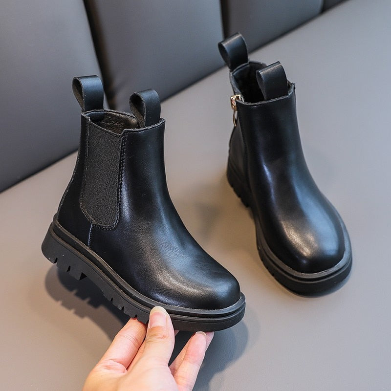 Christmas Gift Girls Chelsea Boots Autumn New British Style Leather Fashion Boots Shoes For Kids Girl Children Black Ankle Boots