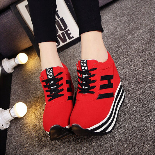 Amozae High Flat Platform 9Cm Height Increasing Casual Shoes Woman Spring New Hidden Wedge Sneakers Female Vulcanize Shoes