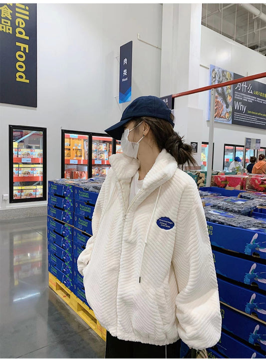 Imitation rabbit wool lamb wool plush jacket women's plush thickened winter 2025 new student Korean version lazy top