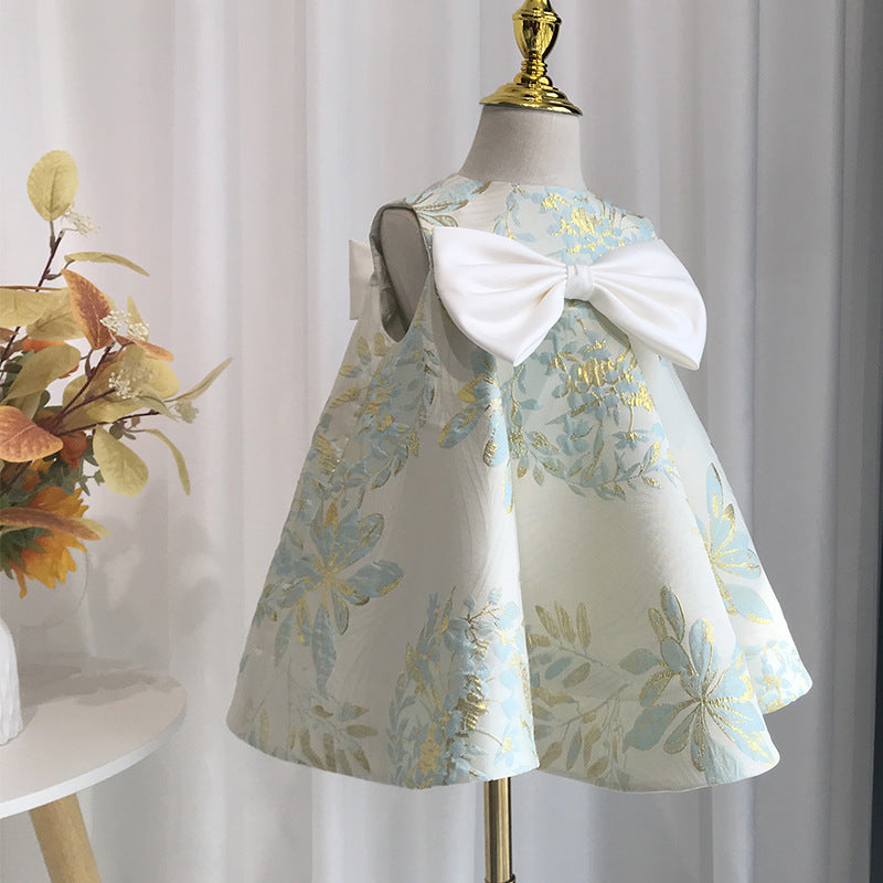 flowersverse One Year Old Celebration Dress New Summer Baby Princess Dress Printed Birthday Pettiskirt Sleeveless Girls' Zhuazhou Dress