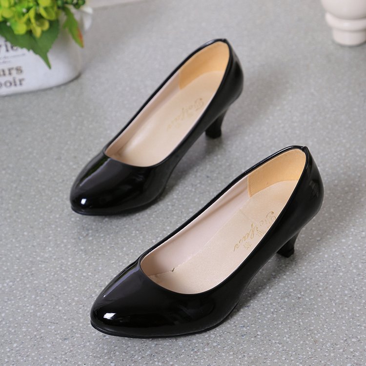flowersverse Four Seasons High Heel Pumps Women's Mid and Low Heel Fashion Pointed Shoes 5cm Chunky Heel Casual Leather Shoes Low Heel Work Performance Shoes
