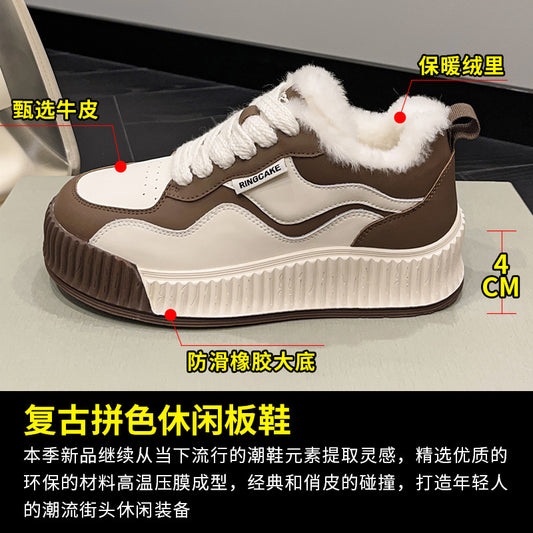 2025 Real wool dissolved sole shoes women's autumn and winter new velvet platform casual board shoes trendy versatile shoes