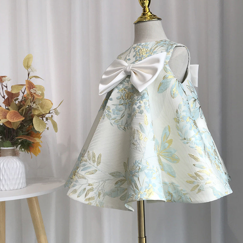 flowersverse One Year Old Celebration Dress New Summer Baby Princess Dress Printed Birthday Pettiskirt Sleeveless Girls' Zhuazhou Dress