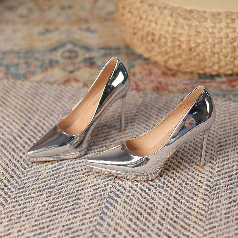 2025 1088A cheongsam model catwalk high heels women's pointed waterproof table 10.5CM thin heel shallow mouth temperament women's single shoes