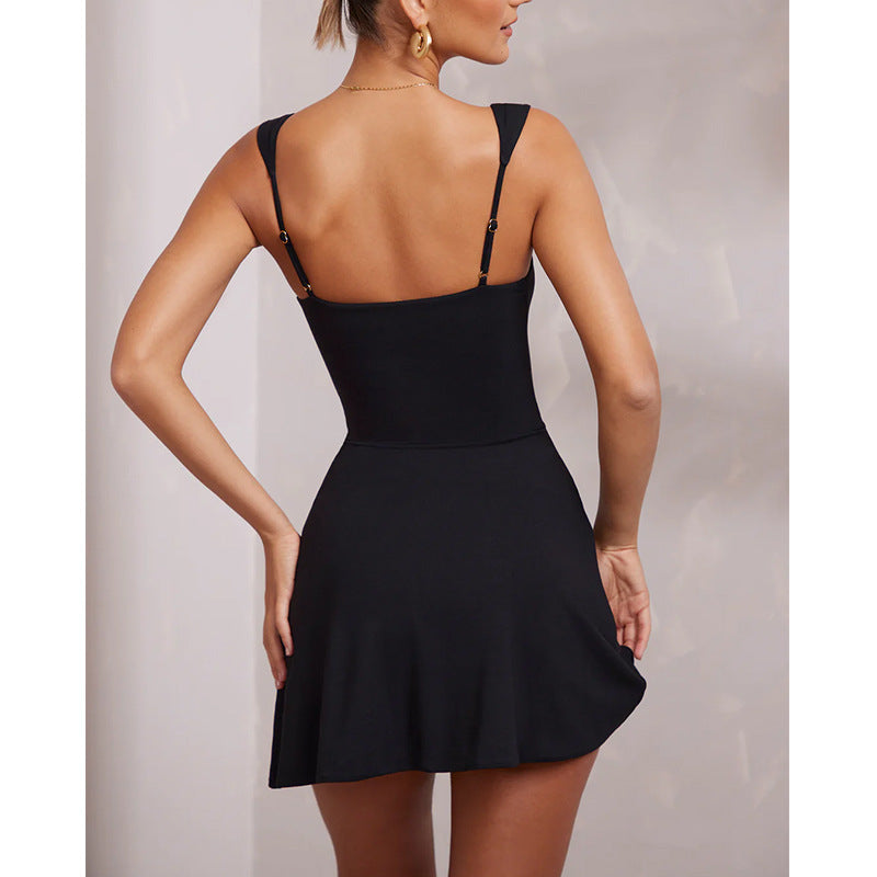 2025 Spring/Summer New European and American Women's Clothing Sexy Sling Solid Color Yoga Lightweight Breathable Nightclub Dress