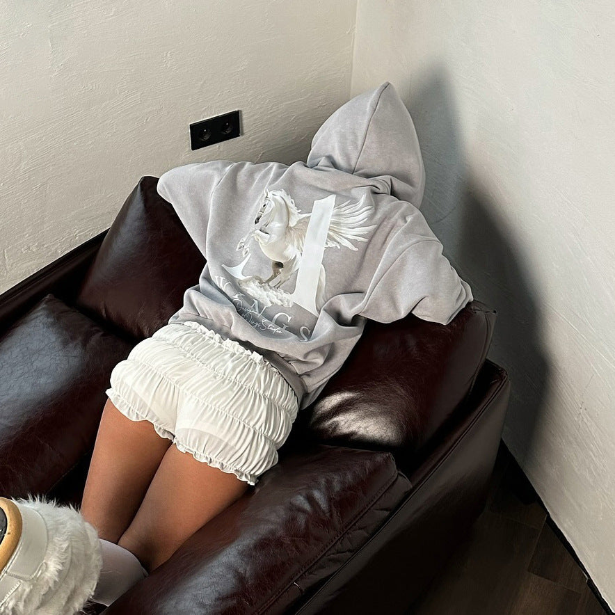 Spring new letter printing old sweater loose hooded letter printing women's top