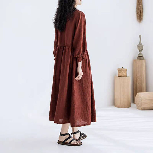 summer new literary and retro cotton and linen women's clothing linen white age reduction 8-point sleeve doll dress dress women