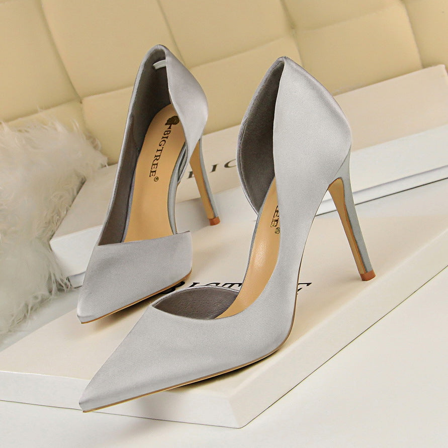 2025 830-3 style fine high-heeled satin light mouth pointed side hollow sexy nightclub thin single shoes women's high heels