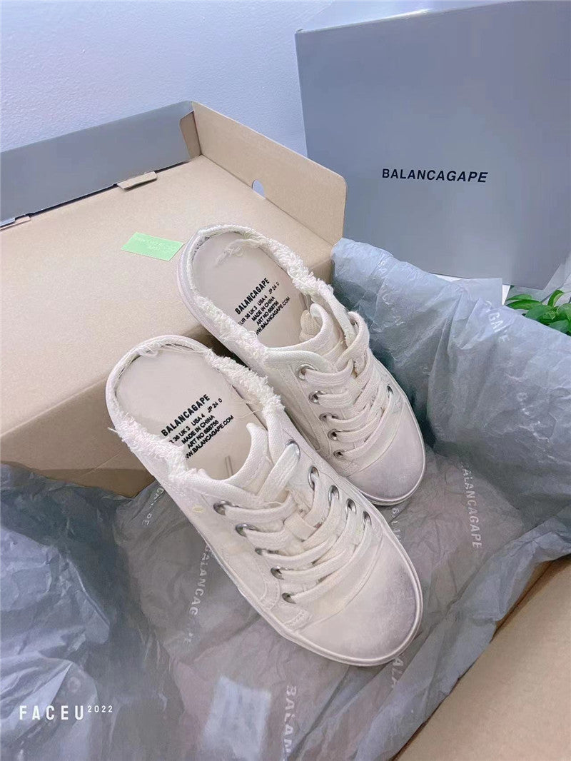 flowersverseInternet Celebrity Super Hot Ins Canvas Shoes for Women Summer New Distressed Retro Half Slippers Lace up Casual Golden Goose Shoes