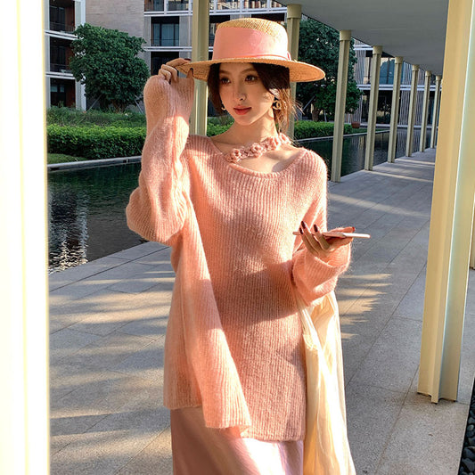 2025 Thirteen Lines Spring New ins Temperament Elegant Scarf Wool Knitted Sweater Women's 25152