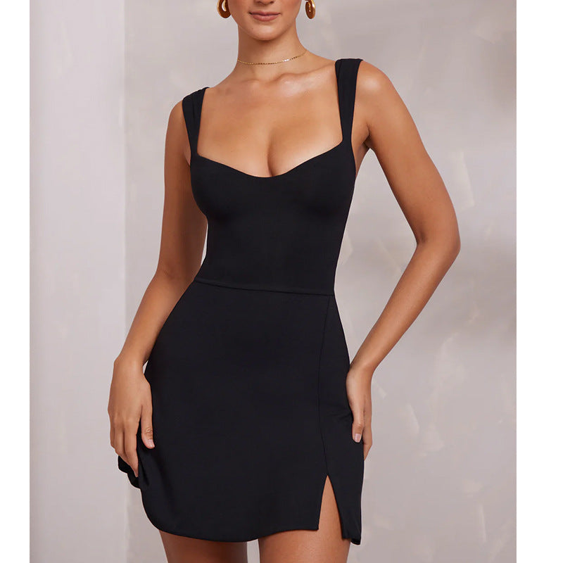 2025 Spring/Summer New European and American Women's Clothing Sexy Sling Solid Color Yoga Lightweight Breathable Nightclub Dress