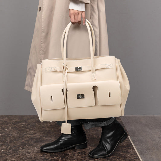 2025 tote bag, retro fashion large-capacity handbag, high-end simple commuter bag, women can shoulder