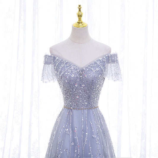 Cross-border wholesale wedding dress fairy temperament deep V-neck dress long waist celebrity party banquet evening dress