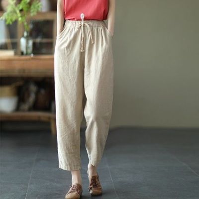 flowersverse Artistic Thin Linen Harem Pants Cropped Tappered Pants Women's Fashion New plus Size Loose Casual Pants Fashion