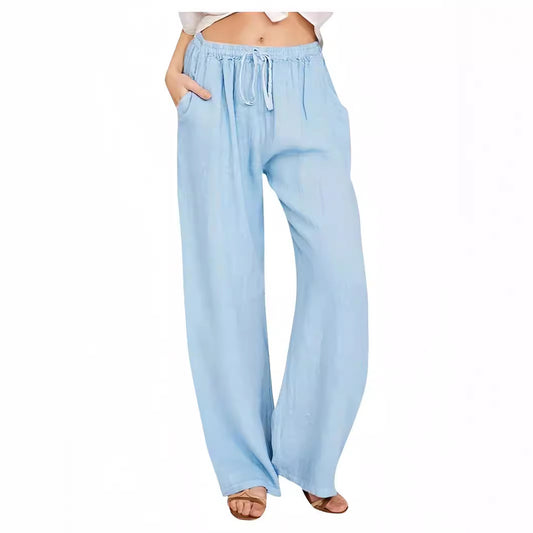 FLOWERSVERSE Cross-Border Foreign Trade Temu Women's Casual Trousers Summer Wide Leg Drawstring Loose Wide Leg Pants with Pockets