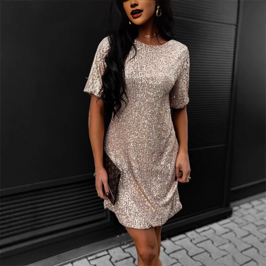 FLOWERSVERSE 2025 spring and summer new cross-border 2025 trade women's clothing wish mid-skirt slanted shoulder bead dress dress dress dress