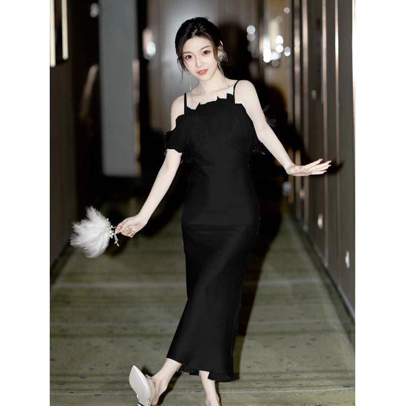 2025 Wedding morning shot dress white morning gown female bride wedding female high-end feather atmosphere dress satin dress