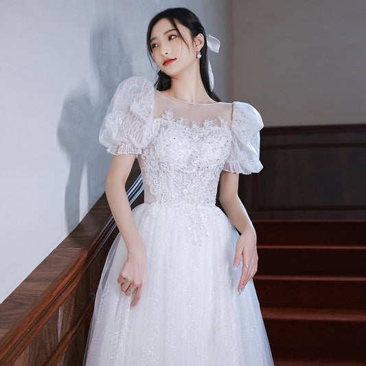 White evening dress women's 2025 new spring banquet temperament tutu skirt birthday host dignified atmosphere dress