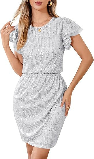 FLOWERSVERSE New Cross-border Black Gold Double Spell Solid Color Temperament Commuter High Waist Fashion Sequin Dress