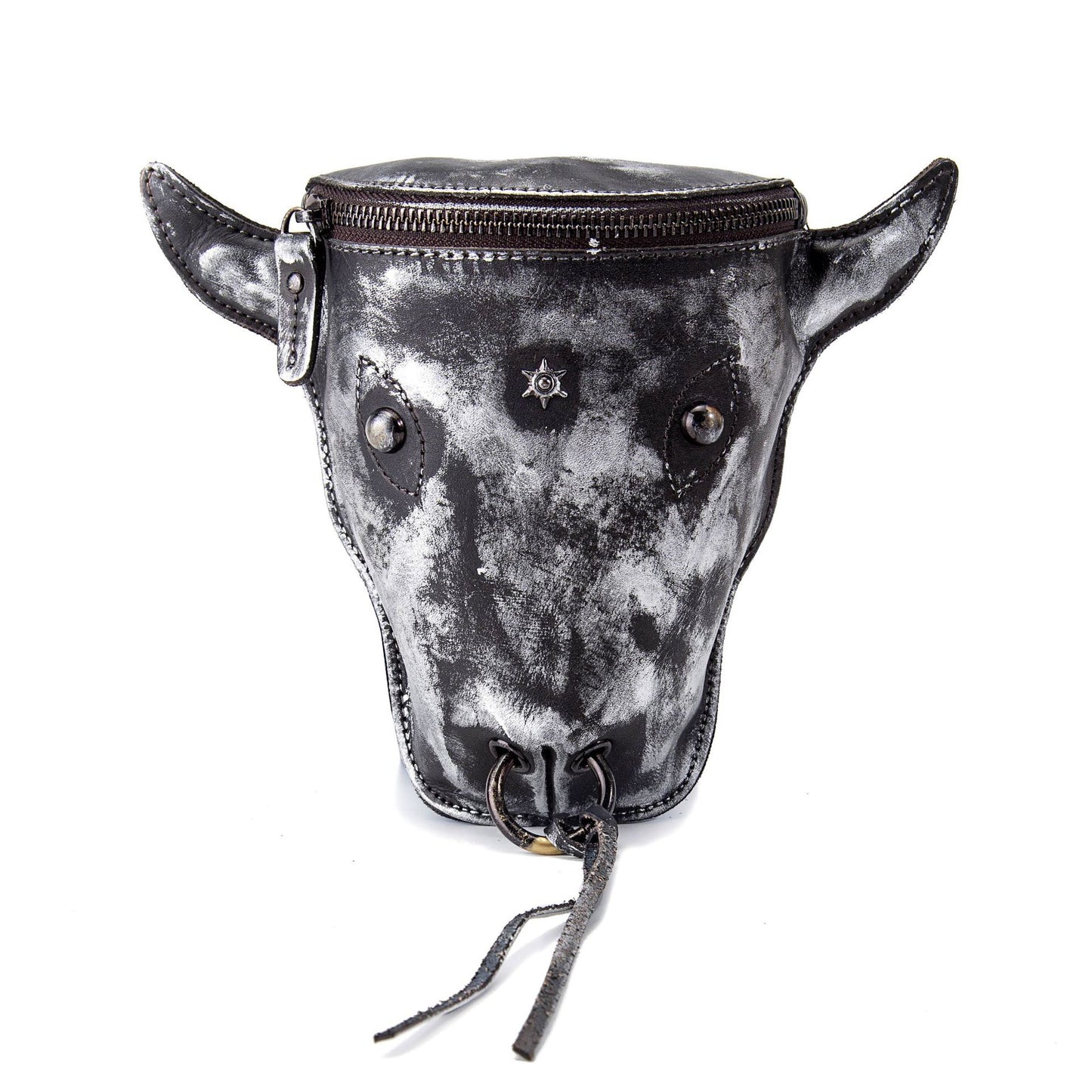 FLOWERSVERSE New Top Layer Crazy Horse Skin Cowhide Foreign Trade Men's Retro Cool Cow Head Large Capacity 7-Inch Waist Bag Leg Bag 835