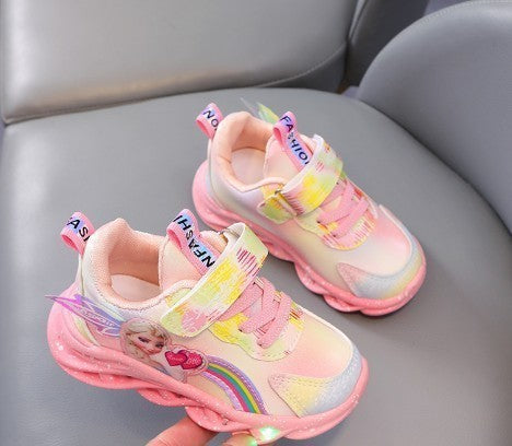 flowersverse Children's Shoes Wholesale with Lights Spring and Autumn New Mesh Breathable Children Sneaker All-Matching Princess Light Shoes