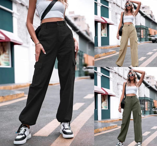 flowersverse Summer New Casual Pants Women's Cotton High Waist Wide-Leg Overalls HOT and NEW Cross Border Women's Trousers