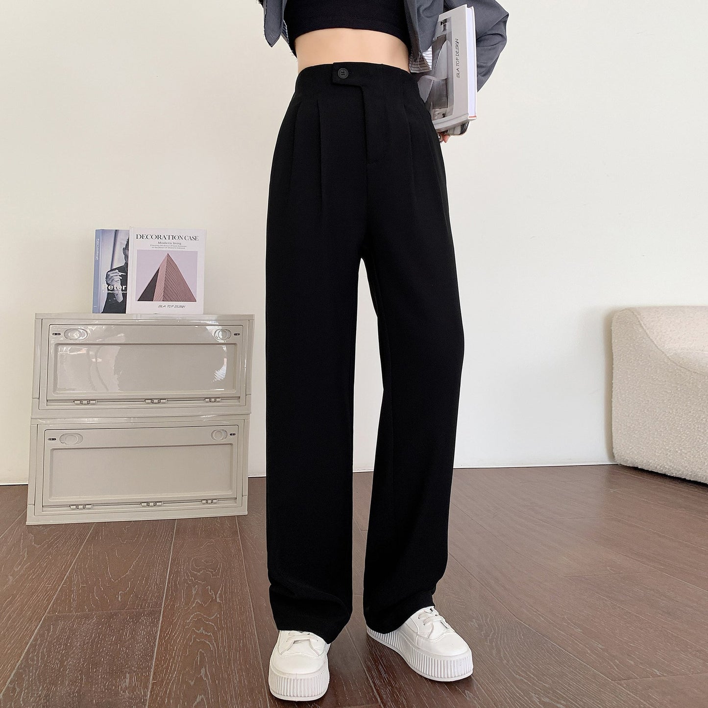 flowersverse Suit Pants Women's Spring and Autumn New High Waist Drooping Wide-Leg Pants Loose Slimming Narrow Commuter Pants Women's Clothing