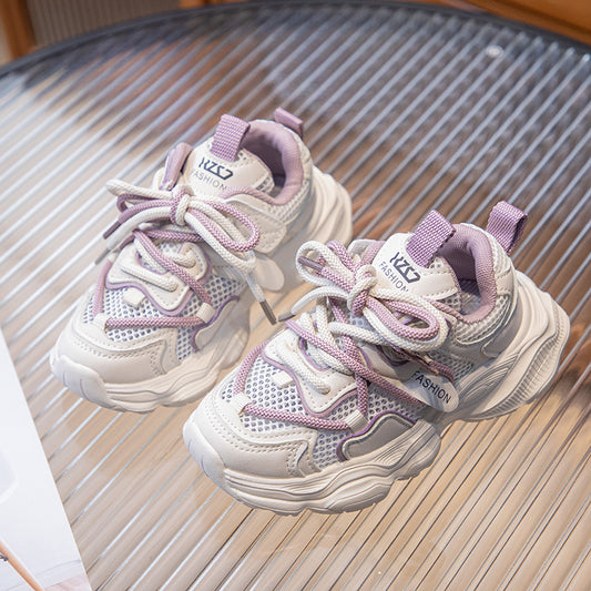 flowersverse Children Sneaker Spring and Summer New Girls Single Mesh Breathable Clunky Sneakers Boys Leisure All-Matching Running Shoes