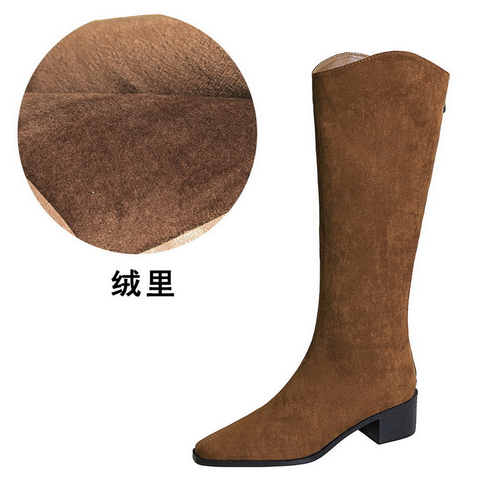 FLOWERSVERSE 2025 578-7 style banquet tall boots suede medium heel thick heel fashion simple versatile tall women's boots knight boots