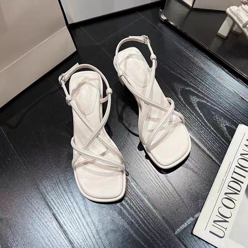 flowersverse Summer New Cross Strap Fairy Style with Skirt Chunky Heel High Heel Minority Design Sandals for Women